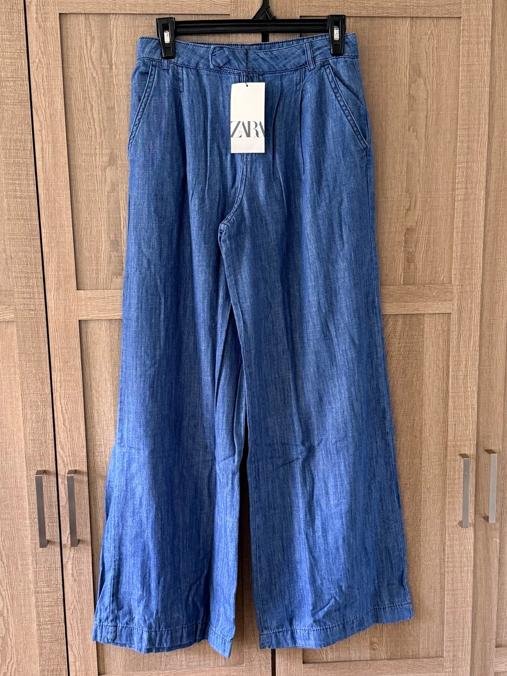 Zara Wide-Leg Denim Chinos in Blue